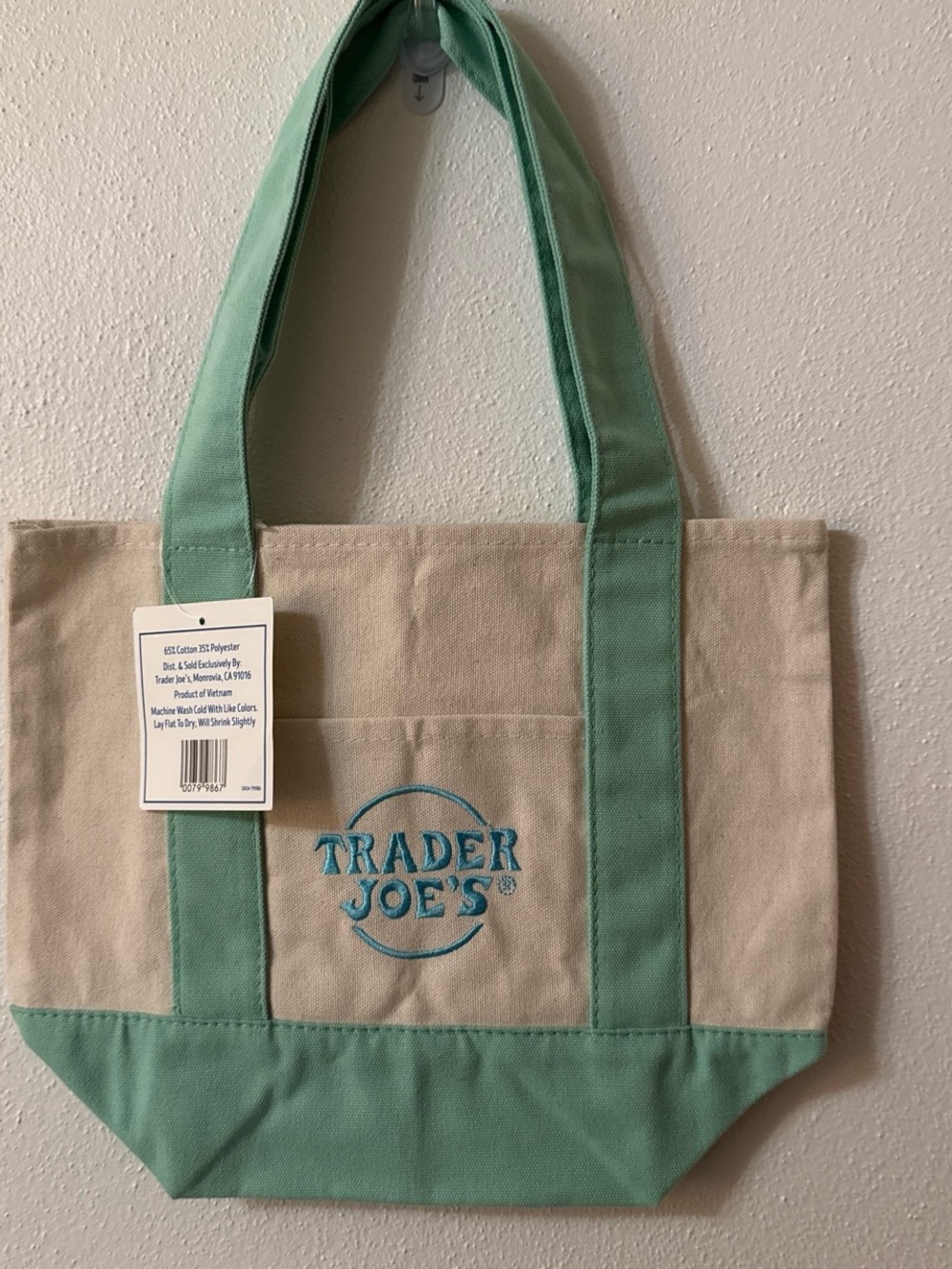 Trader Joe's Mint Green & Cream Canvas Tote
